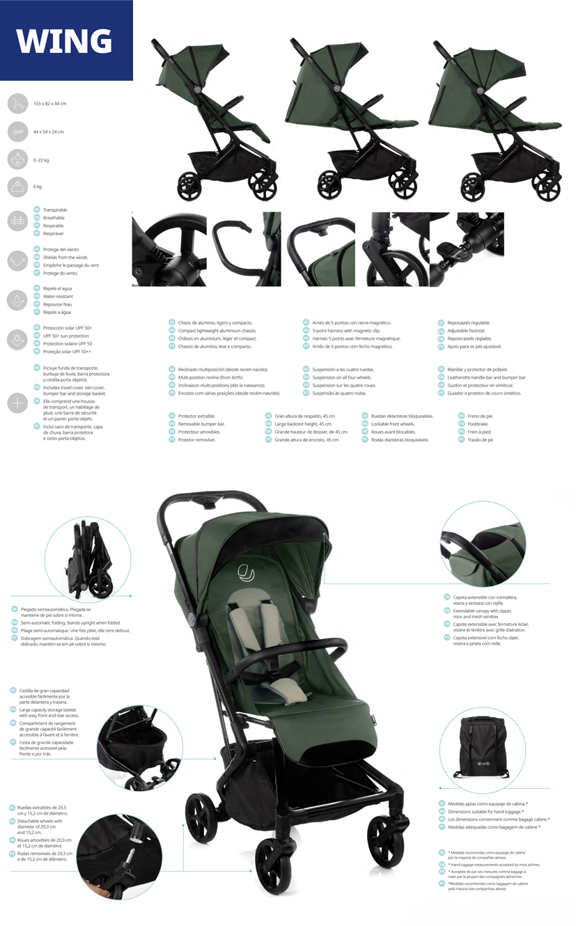 Silla de paseo Jane Wing ligera y muy plegable