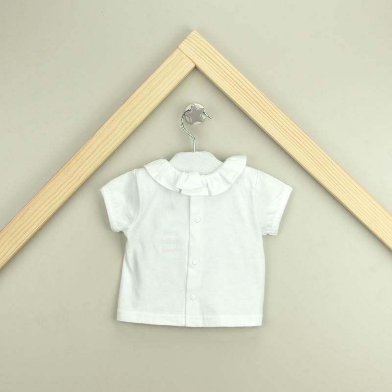 Camiseta cuello volante blanca t 3 meses